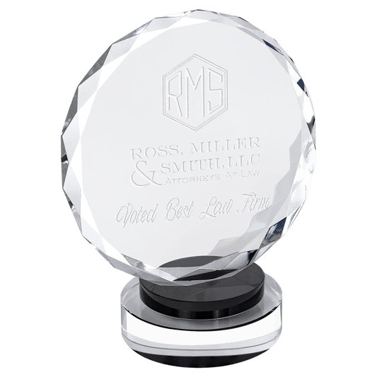 Black & Clear 7" Round Facet Crystal on Round Base