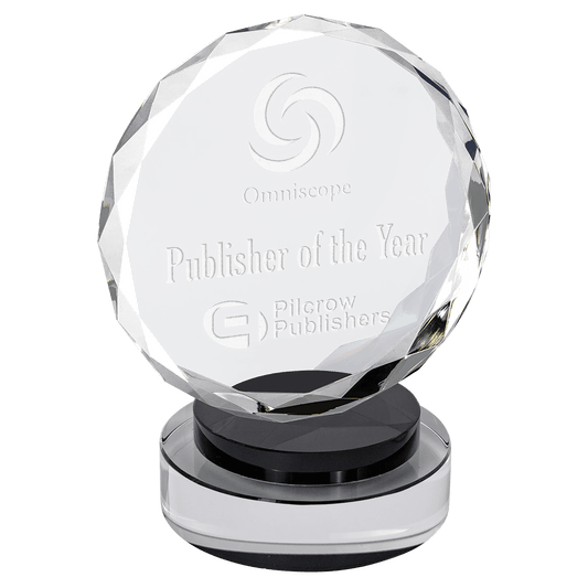 Black & Clear 6" Round Facet Crystal on Round Base