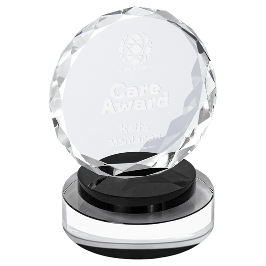 Black & Clear 5" Round Facet Crystal on Round Base