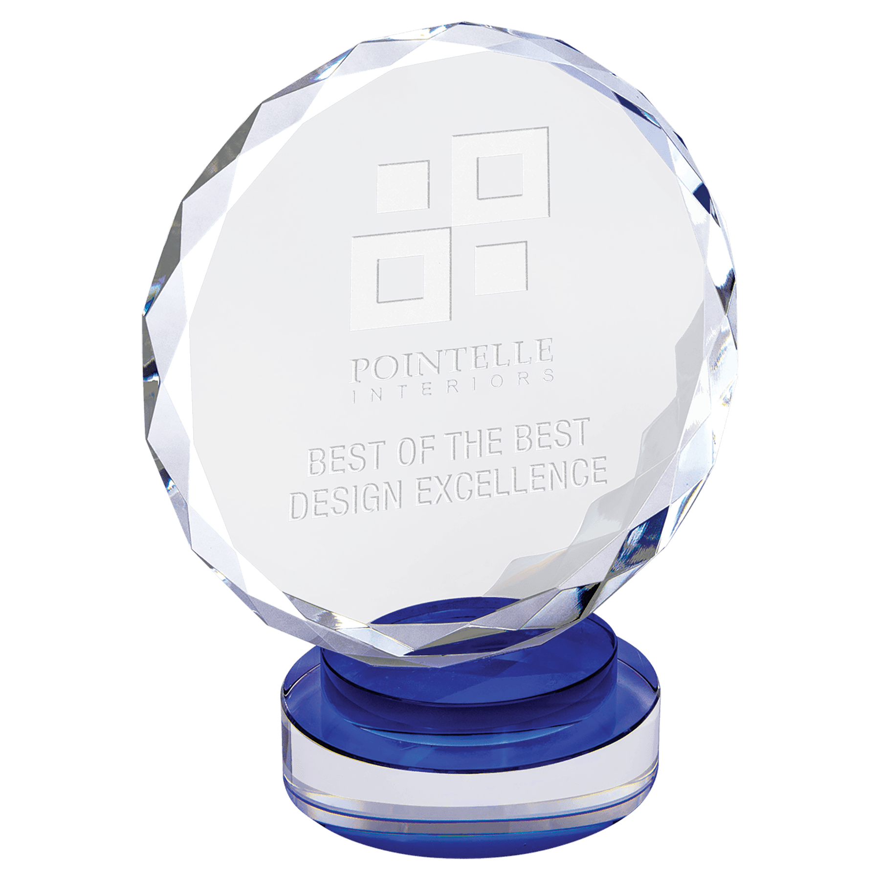 Blue & Clear 7" Round Facet Crystal on Round Base