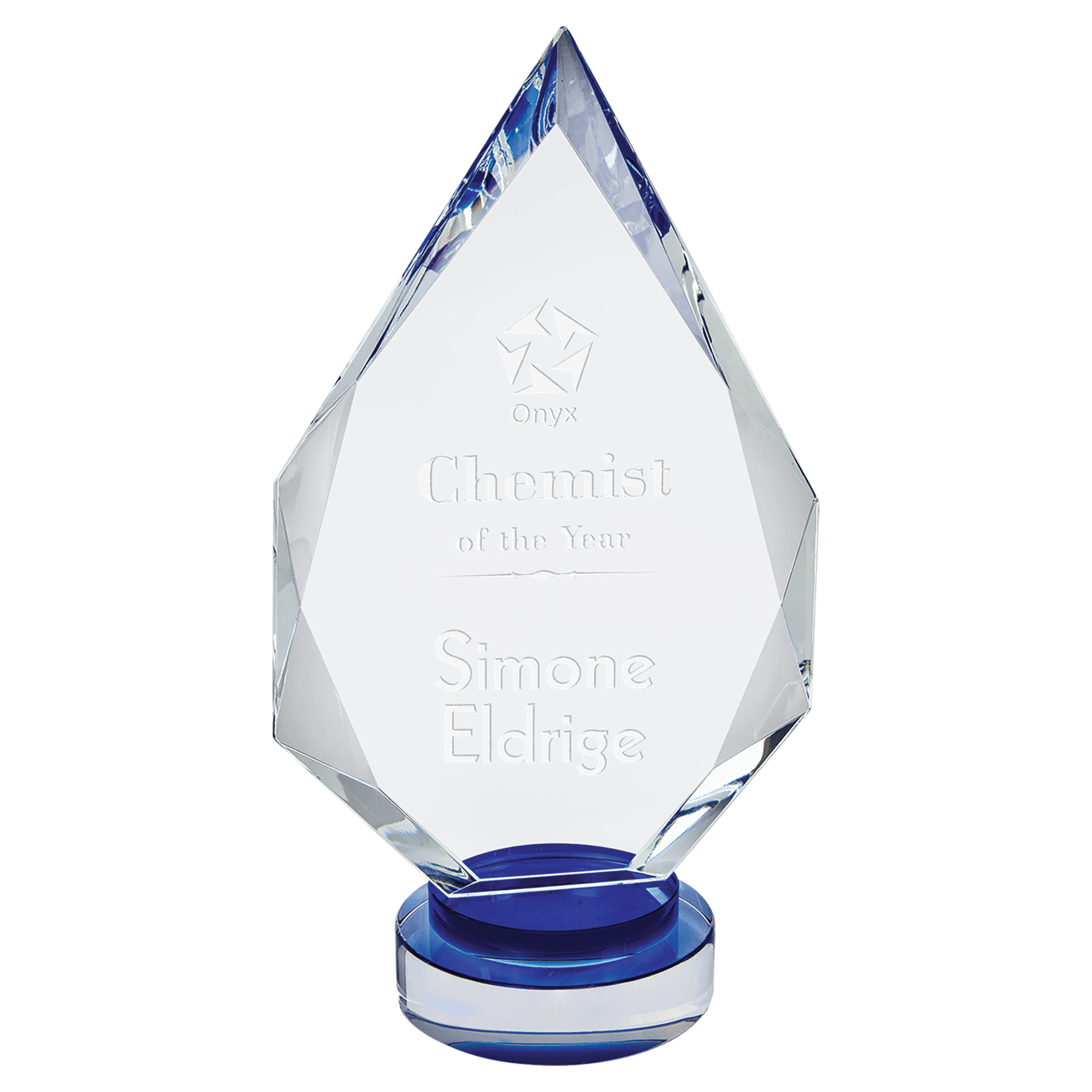 10 1/4" Diamond Crystal on Blue & Clear Round Base