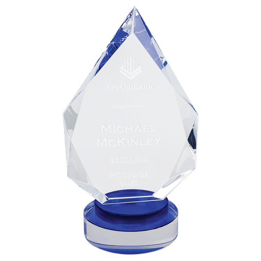 9 1/2" Diamond Crystal on Blue & Clear Round Base