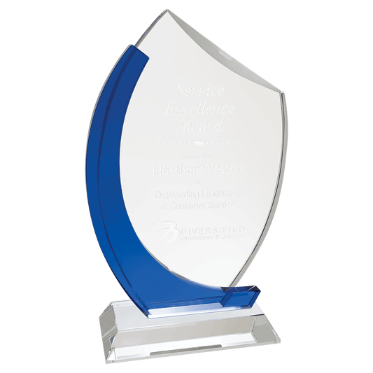 Clear/Blue Crystal Slant Oval on Clear Base