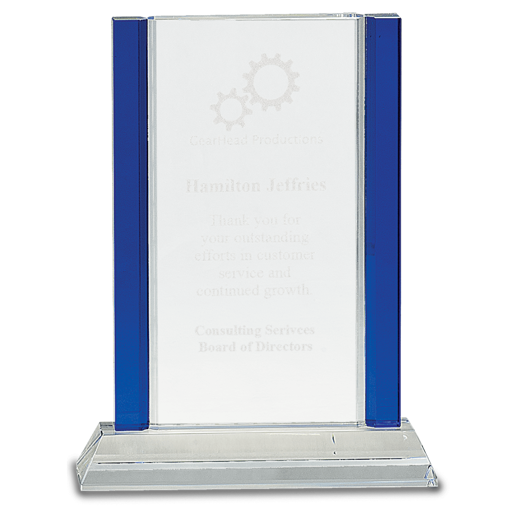 8 1/2" Blue 2-Edge Crystal on Clear Base