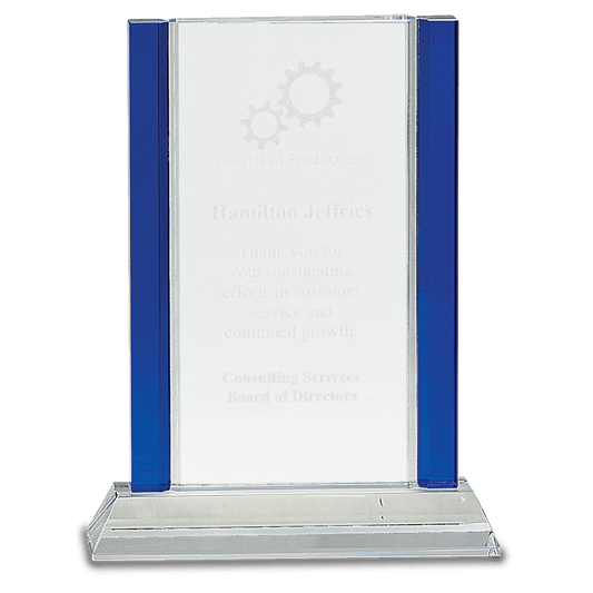 8 1/2" Blue 2-Edge Crystal on Clear Base