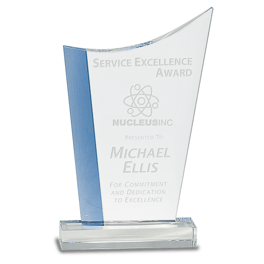 9 1/4" Blue Edge Crystal Crest on Clear Base