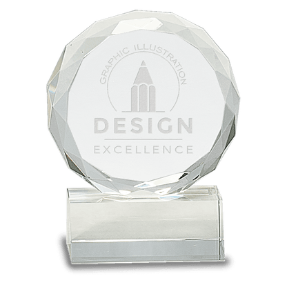 Clear 5" Round Facet Crystal on Pedestal Base