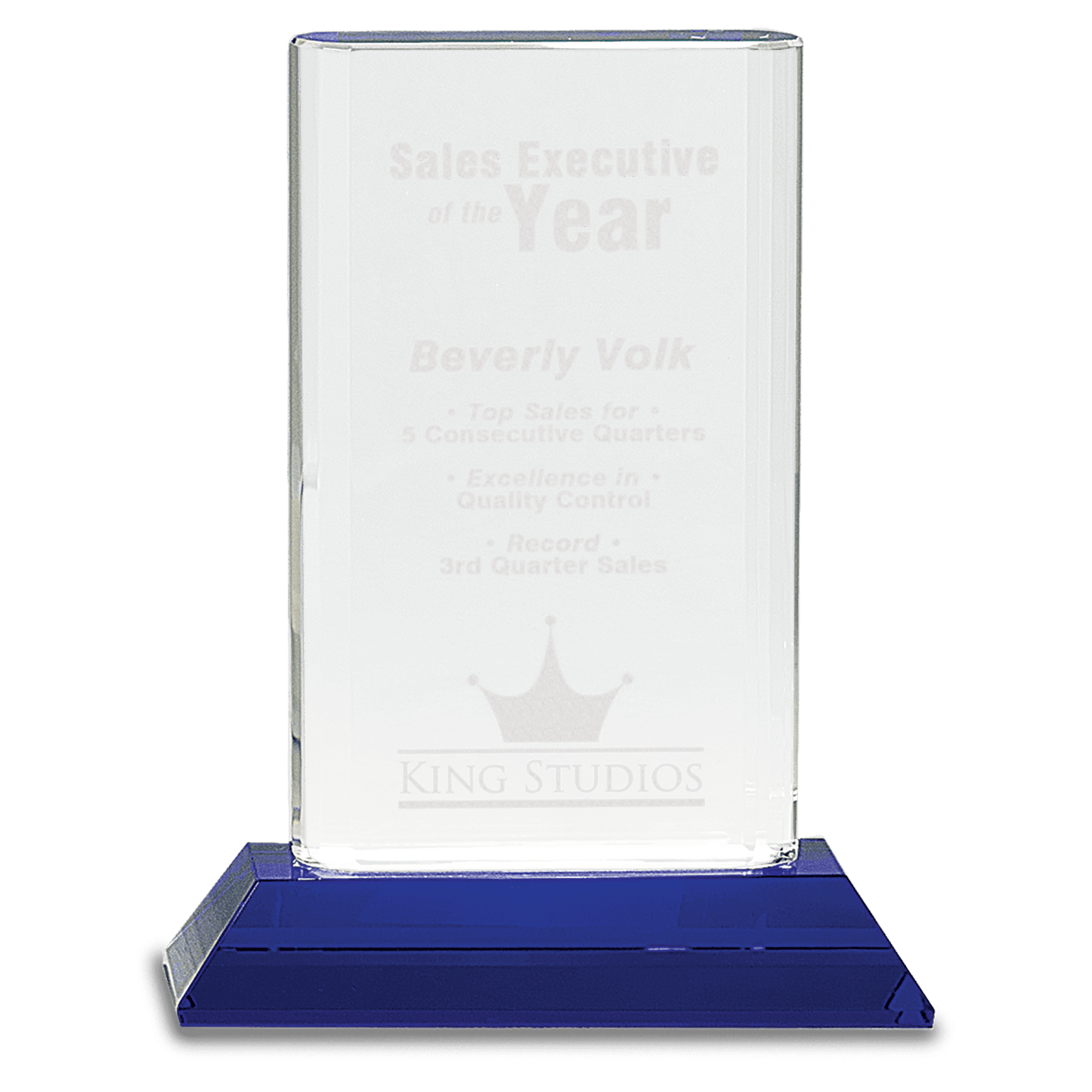 7 3/4" Crystal Cylinder on Blue Pedestal Base