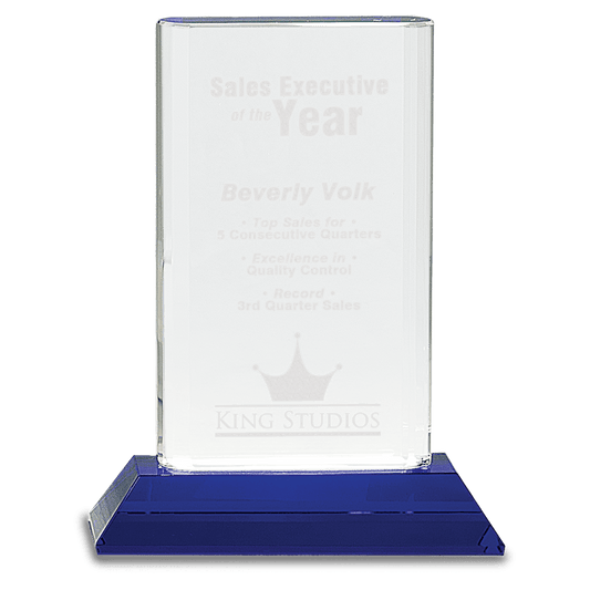 7 3/4" Crystal Cylinder on Blue Pedestal Base