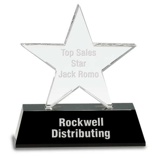 6 3/4" Clear Crystal Star on Black Pedestal Base