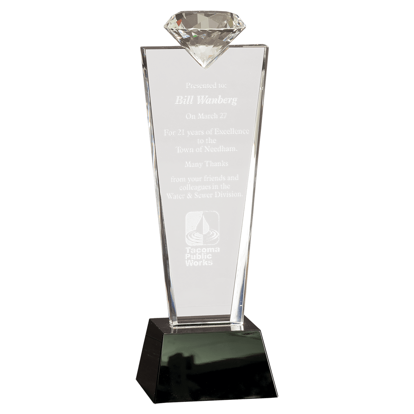 11" Crystal Diamond Top Award on Black Pedestal Base
