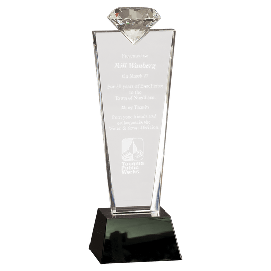 11" Crystal Diamond Top Award on Black Pedestal Base