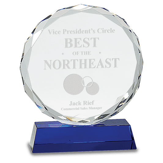 Blue 7" Round Facet Crystal on Pedestal Base