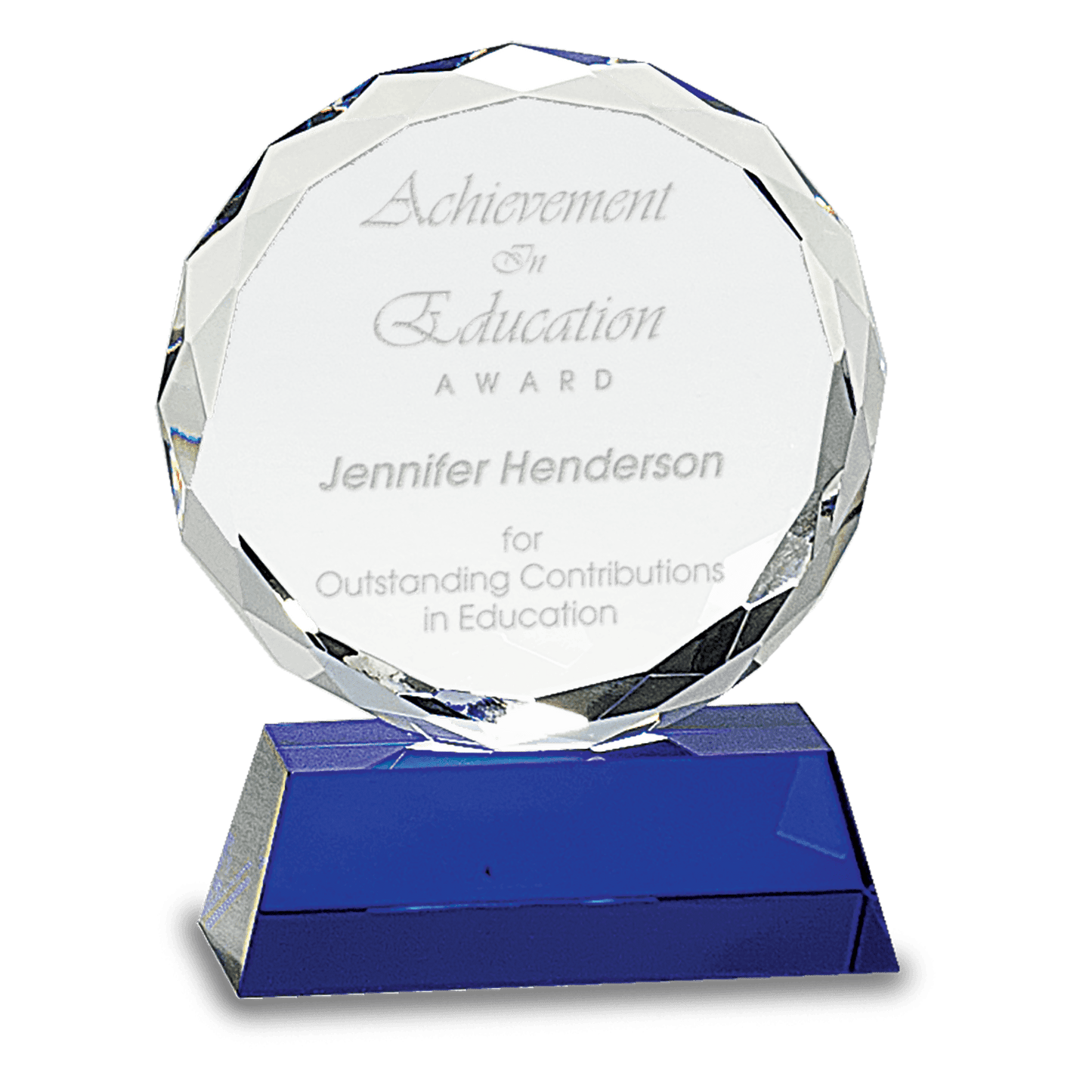 Blue 5" Round Facet Crystal on Pedestal Base