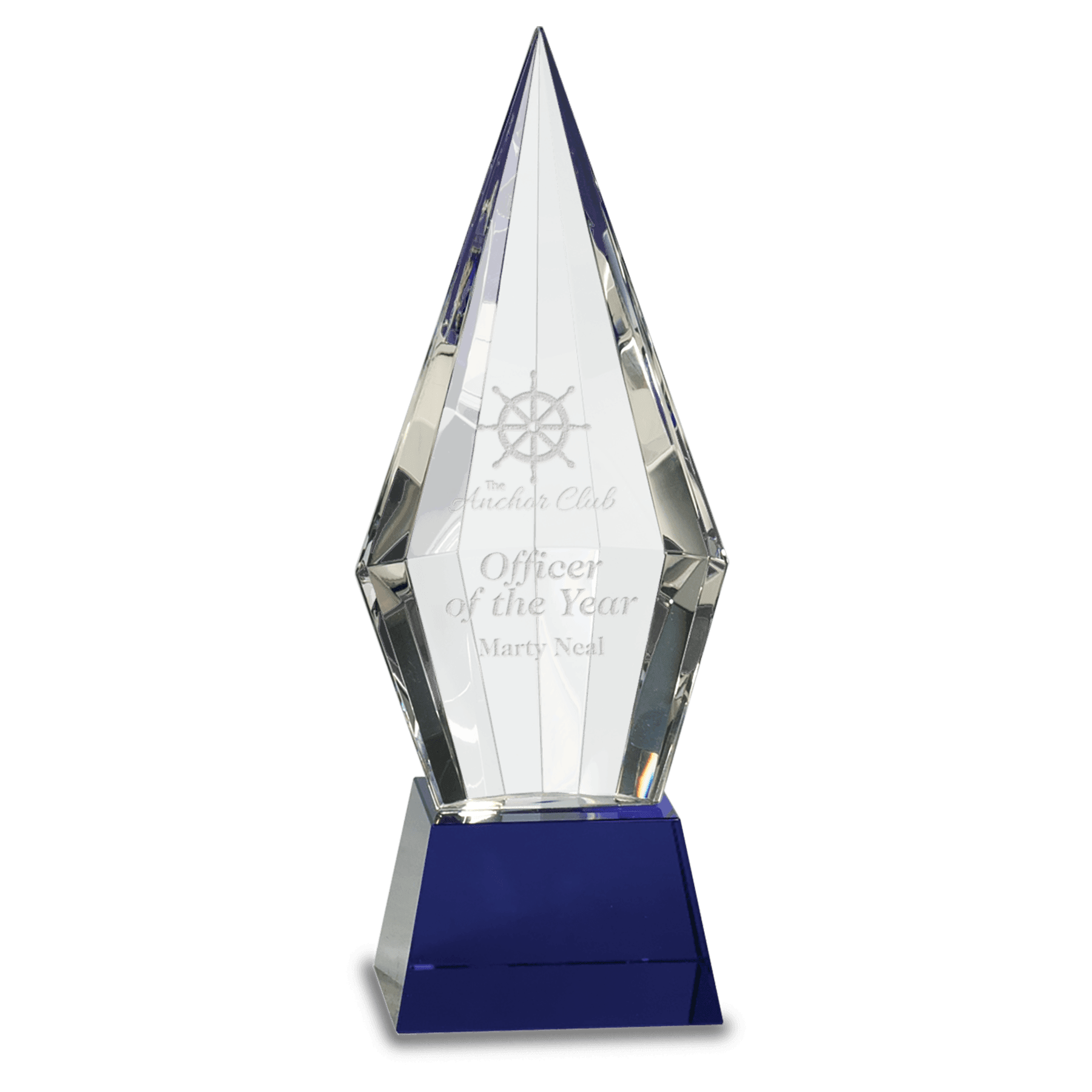 Blue 9 1/2" Obelisk Facet Crystal on Pedestal Base