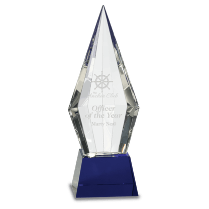 Blue 9 1/2" Obelisk Facet Crystal on Pedestal Base