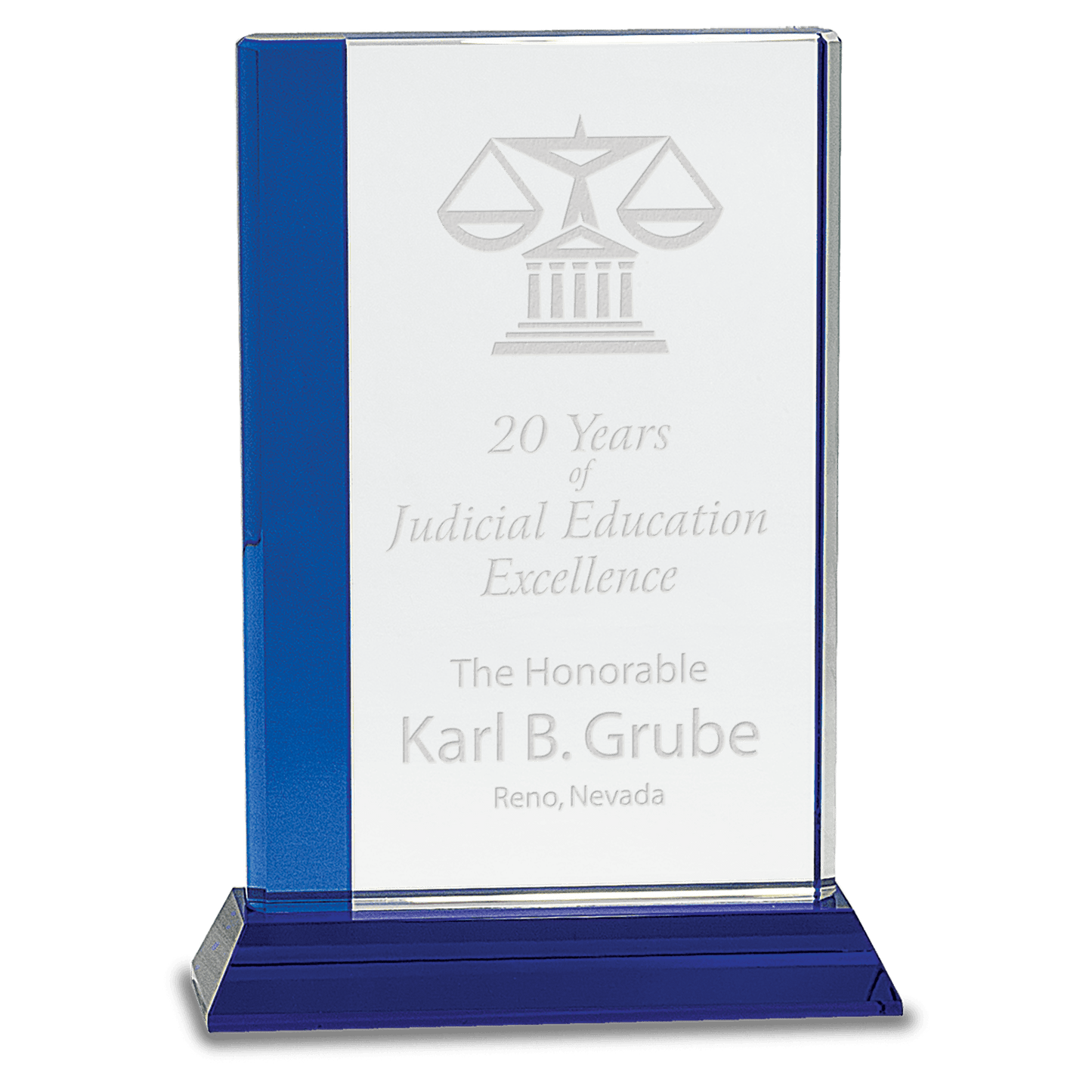 Blue Edge Crystal on Blue 6 1/2" x 9" Base