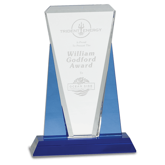 7" x 10" Blue/Clear Wedge Crystal on Blue Pedestal Base