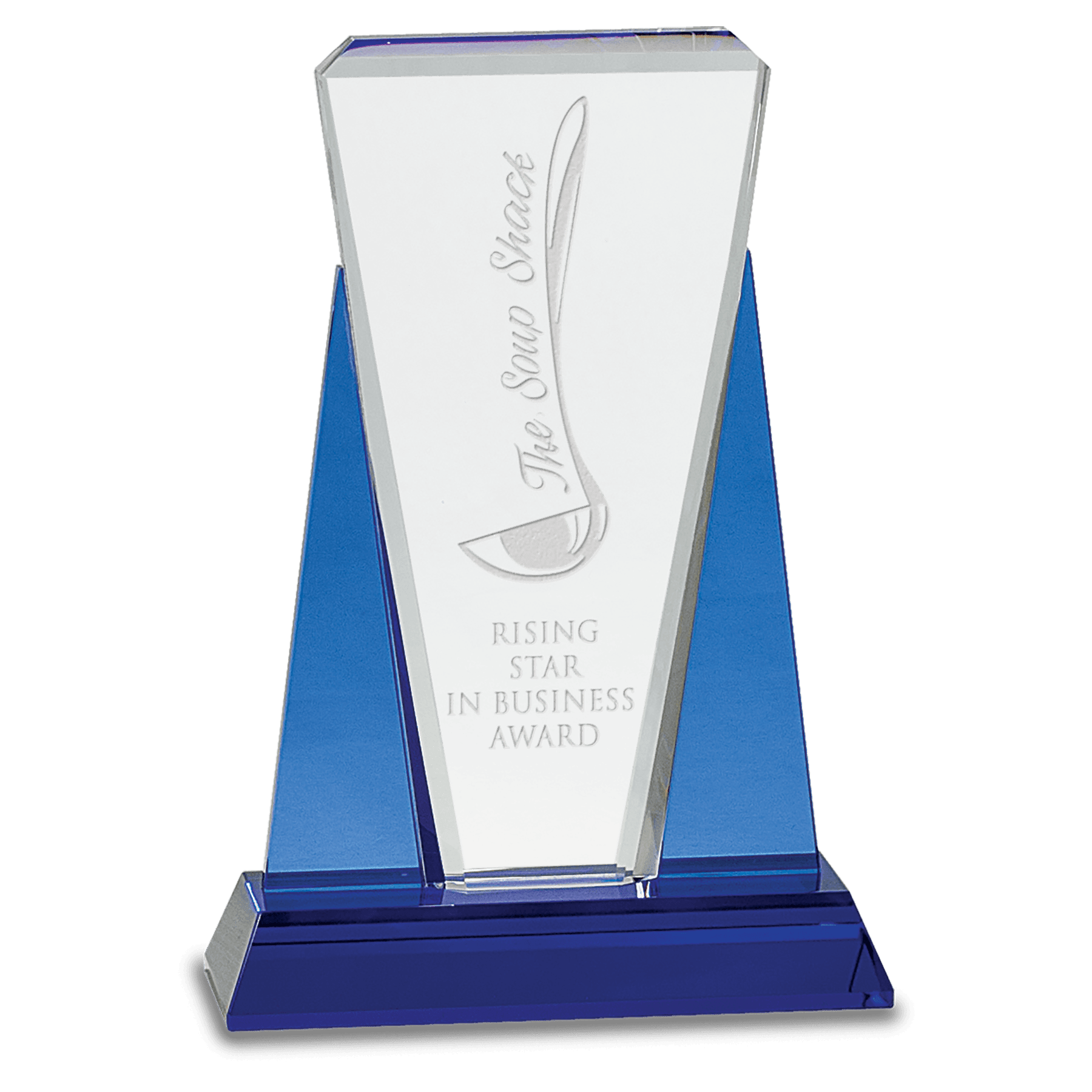 6" x 8 1/2" Blue/Clear Wedge Crystal on Blue Pedestal Base