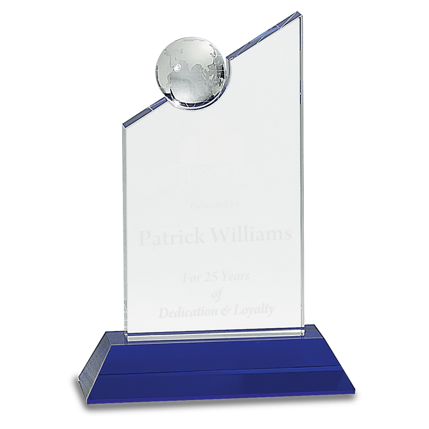 Clear Crystal with Inset Crystal Globe and Blue 8 1/4" Base