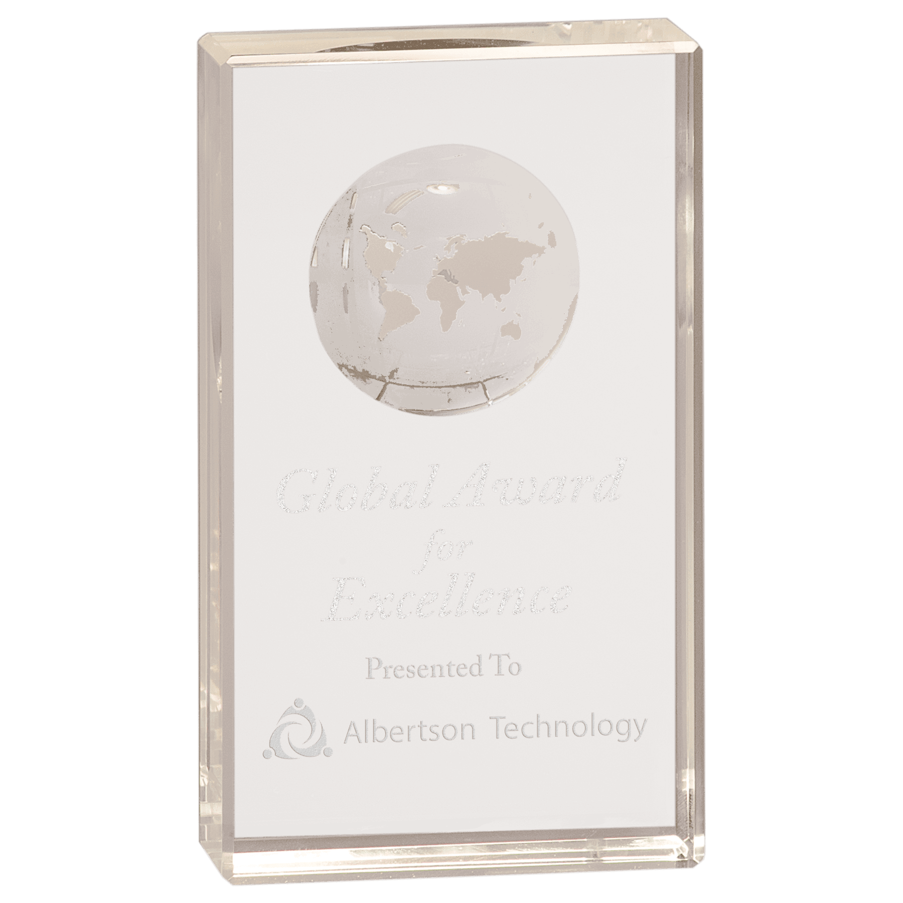 6" Clear Crystal Rectangle with Globe Etching