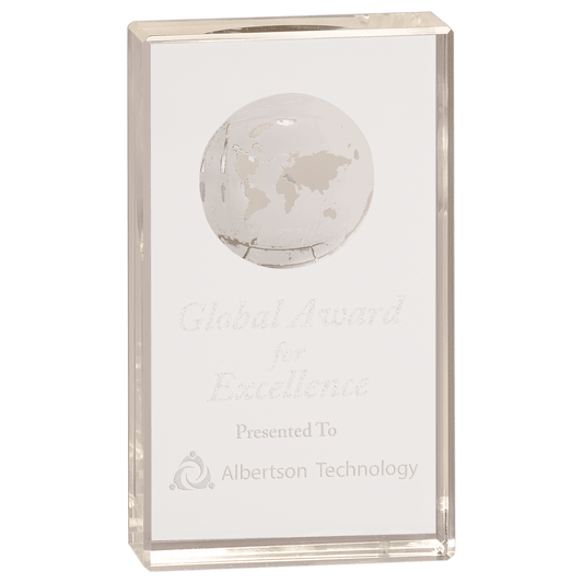 6" Clear Crystal Rectangle with Globe Etching