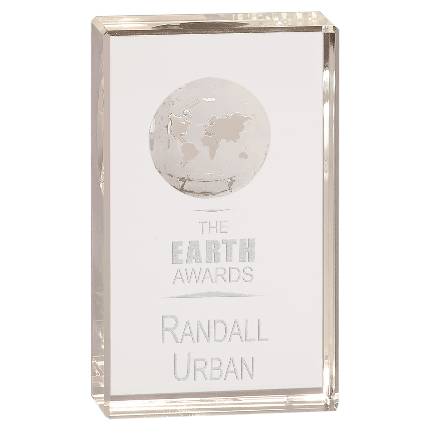 5" Clear Crystal Rectangle with Globe Etching