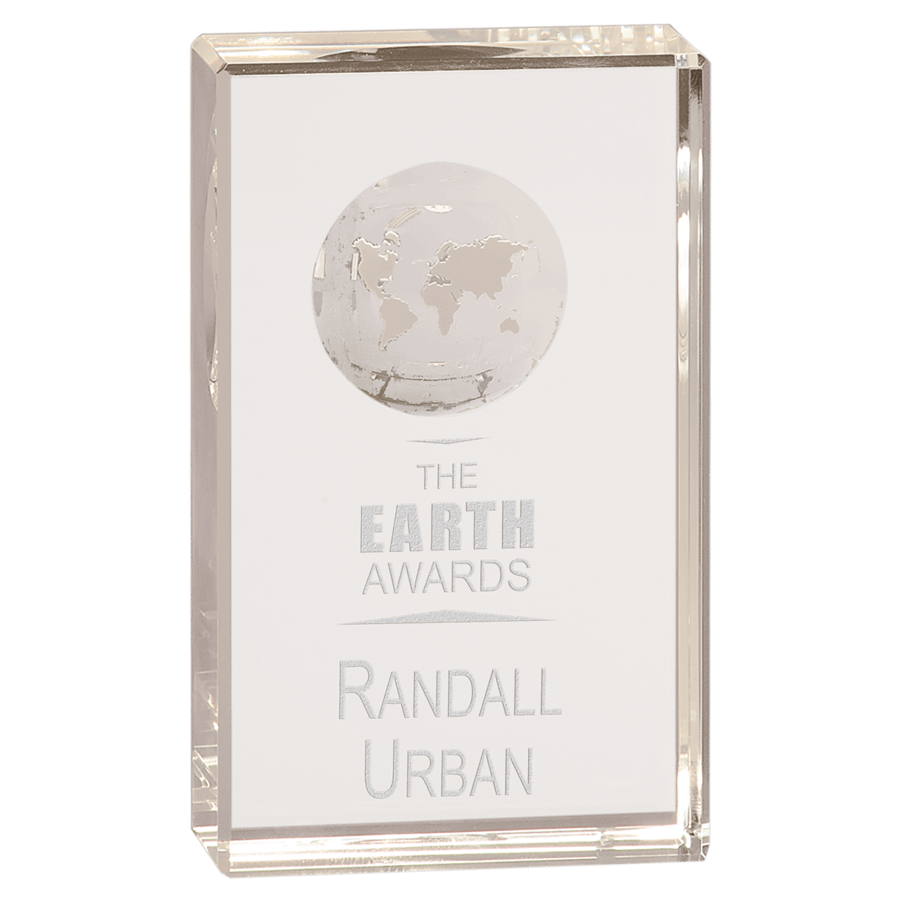 5" Clear Crystal Rectangle with Globe Etching