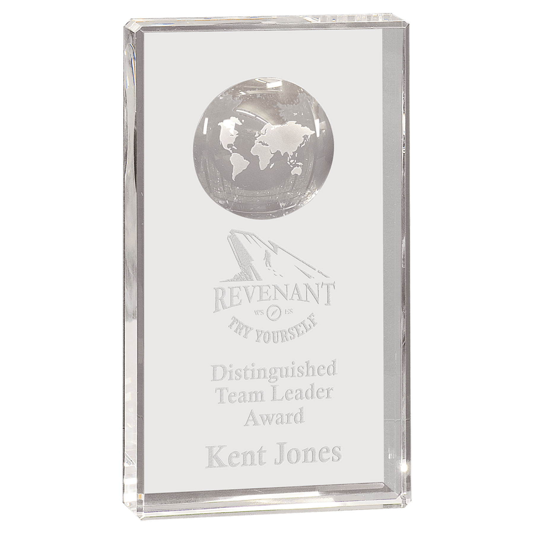 8" Clear Crystal Rectangle with Globe Etching