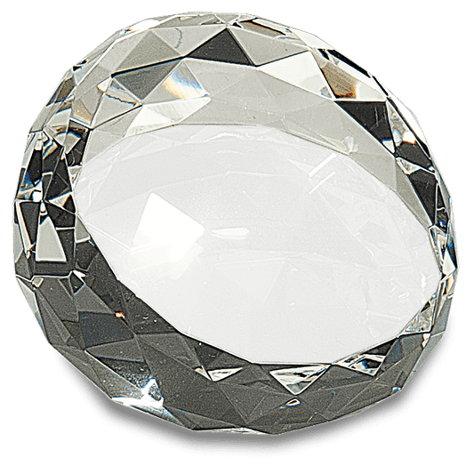 3 1/2" x 2" Clear Round Crystal Facet Paperweight