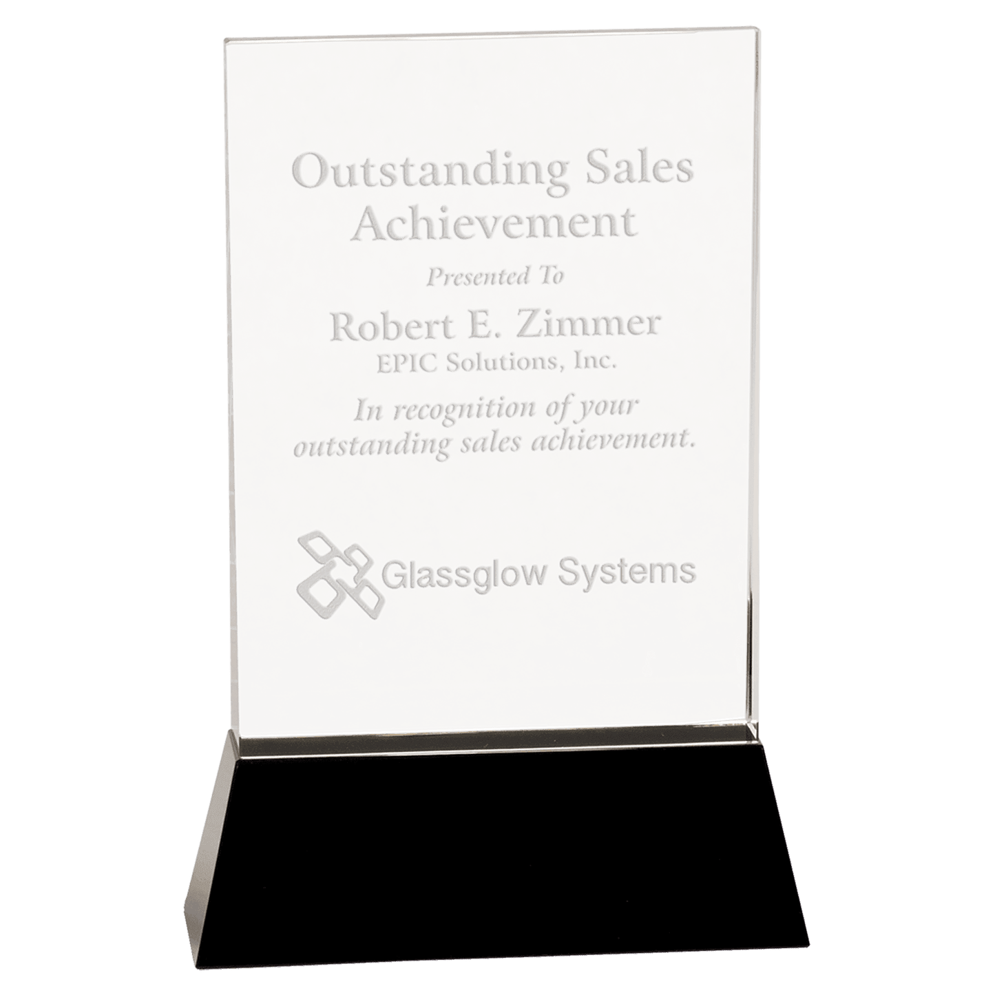 9" Clear Crystal Rectangle Wedge on Black Base