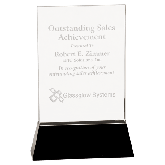 9" Clear Crystal Rectangle Wedge on Black Base