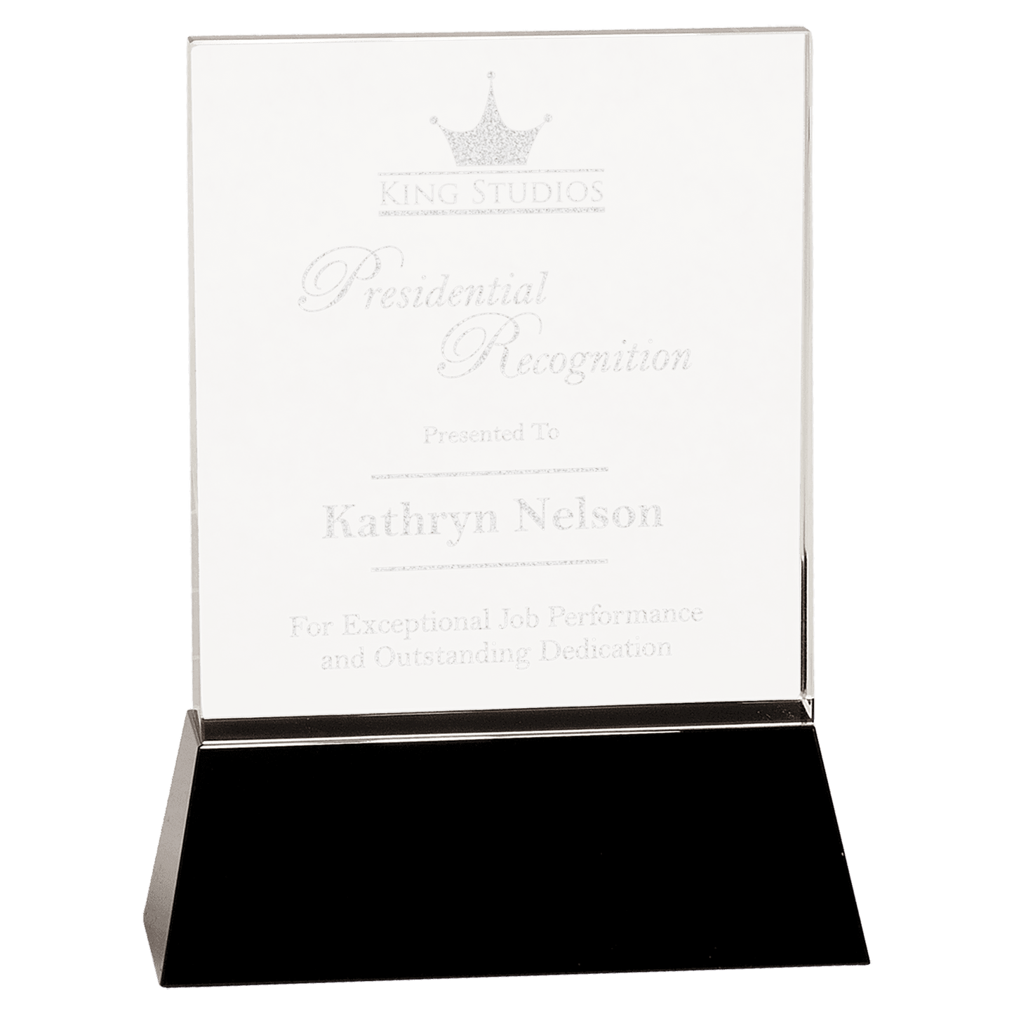 Clear Crystal Rectangle Wedge on Black 8" Base