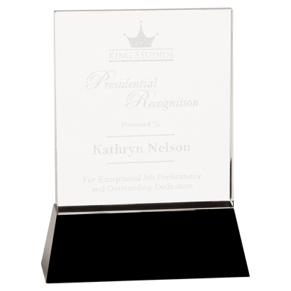 Clear Crystal Rectangle Wedge on Black 8" Base