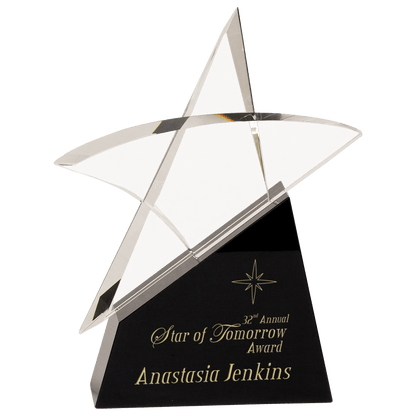 Clear Crystal Outline Star on Black 9 1/2" Base