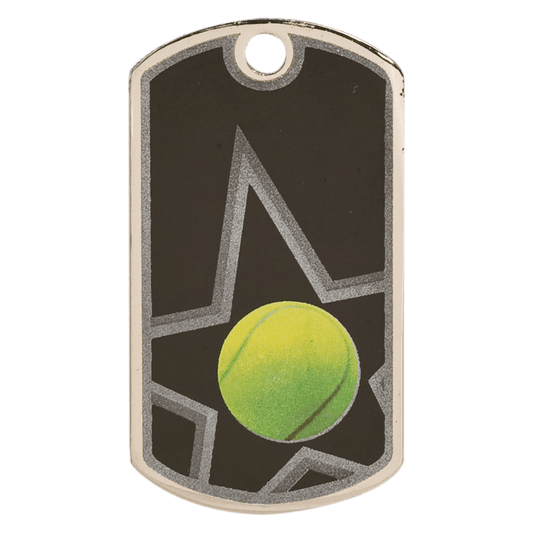 2" Black/Silver Tennis Laserable Star Dog Tag
