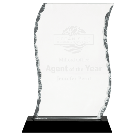 7 1/2" Scroll Facet Glass on Black Base