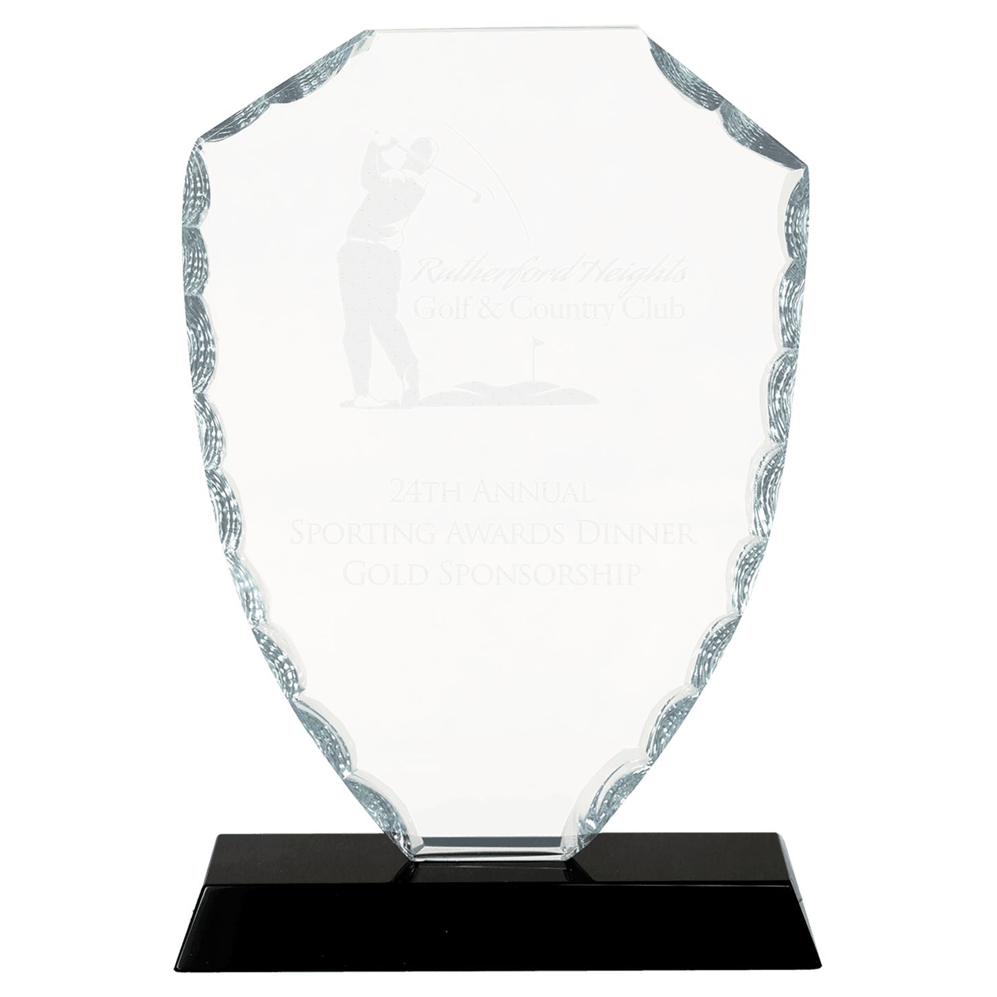 7 1/2" Shield Facet Glass on Black Base