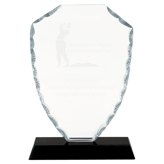 7 1/2" Shield Facet Glass on Black Base