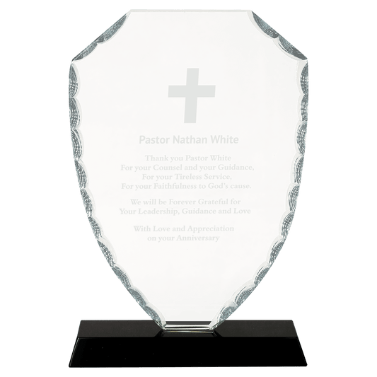 8 1/4" Shield Facet Glass on Black Base