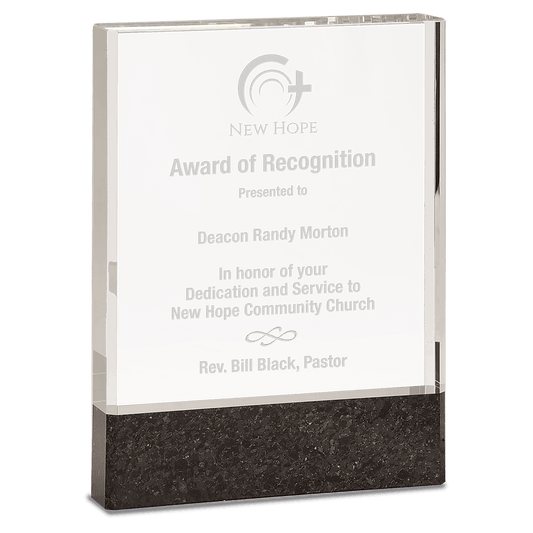 6" x 8" Clear Fusion Crystal Award with Genuine Black Marble