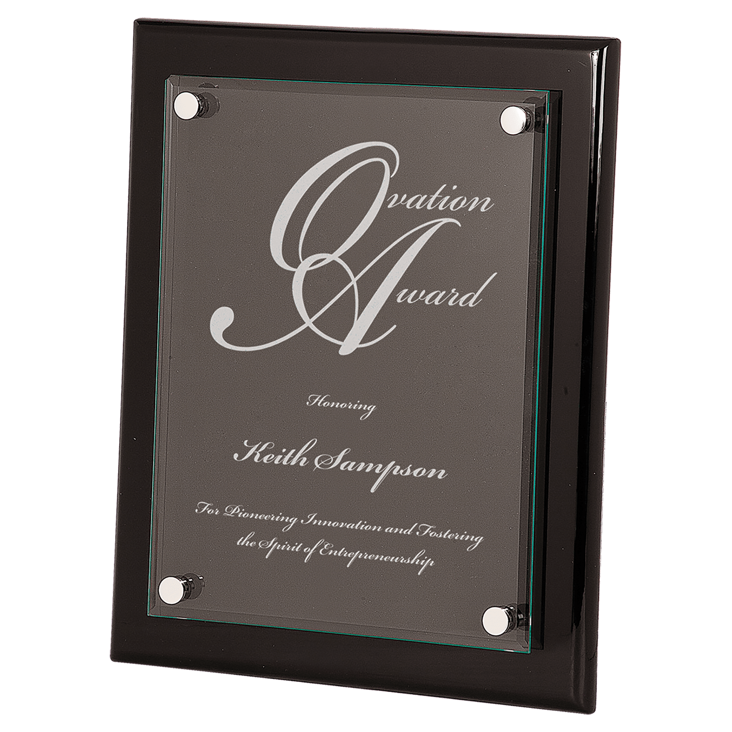 10 1/2" x 13" Black Piano Finish Floating Glass Plaque