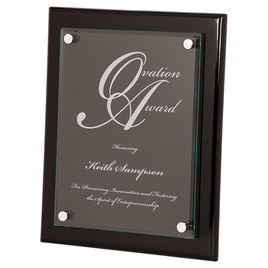 10 1/2" x 13" Black Piano Finish Floating Glass Plaque