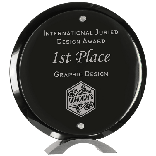 10" Round Black Piano Finish Floating Jade Glass Standup