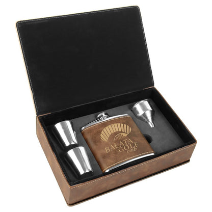 Rustic/Gold 6 oz. Laserable Leatherette Flask Gift Set