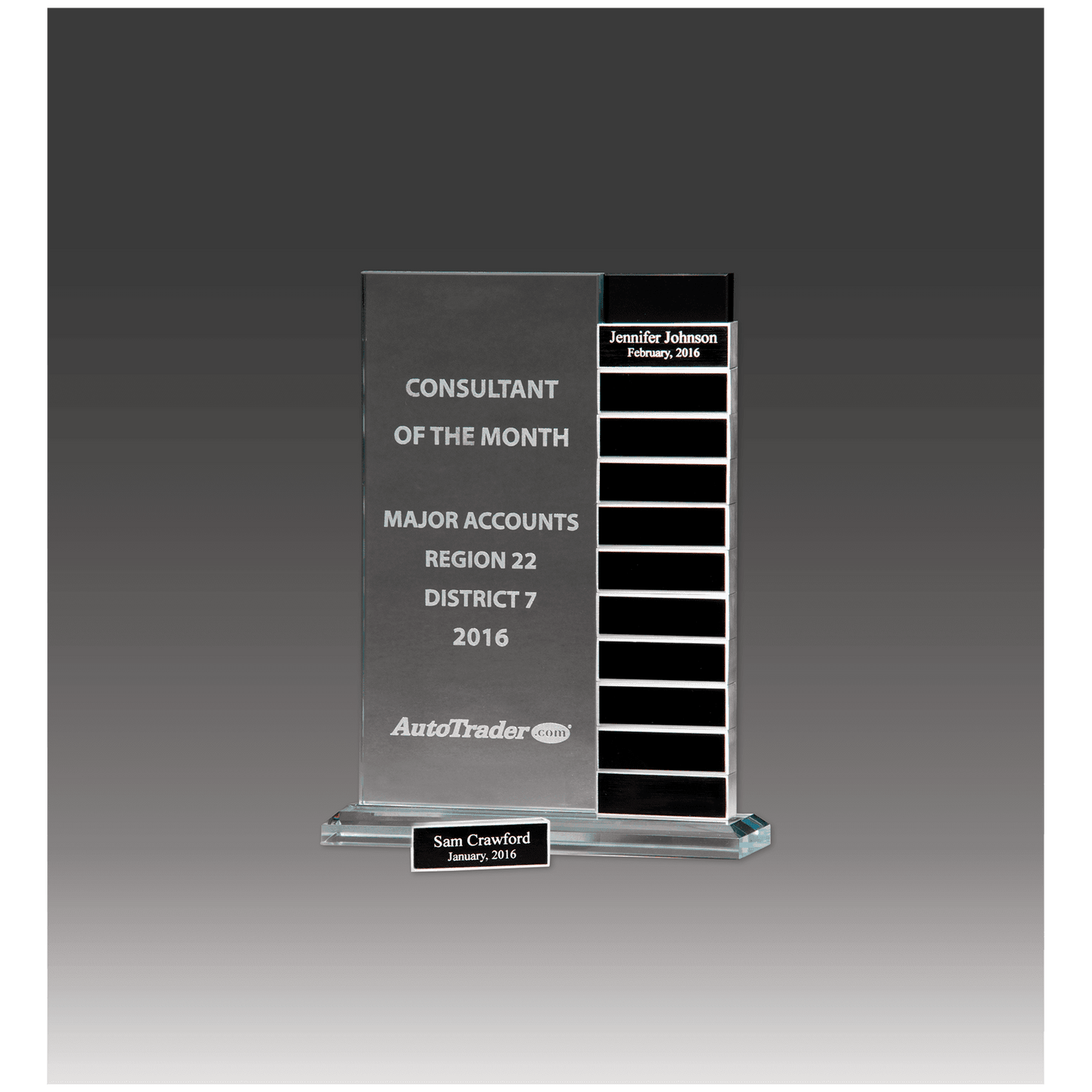 7 1/2" x 10" Jade Glass Perpetual Award with 12 Individual Aluminum Blocks
