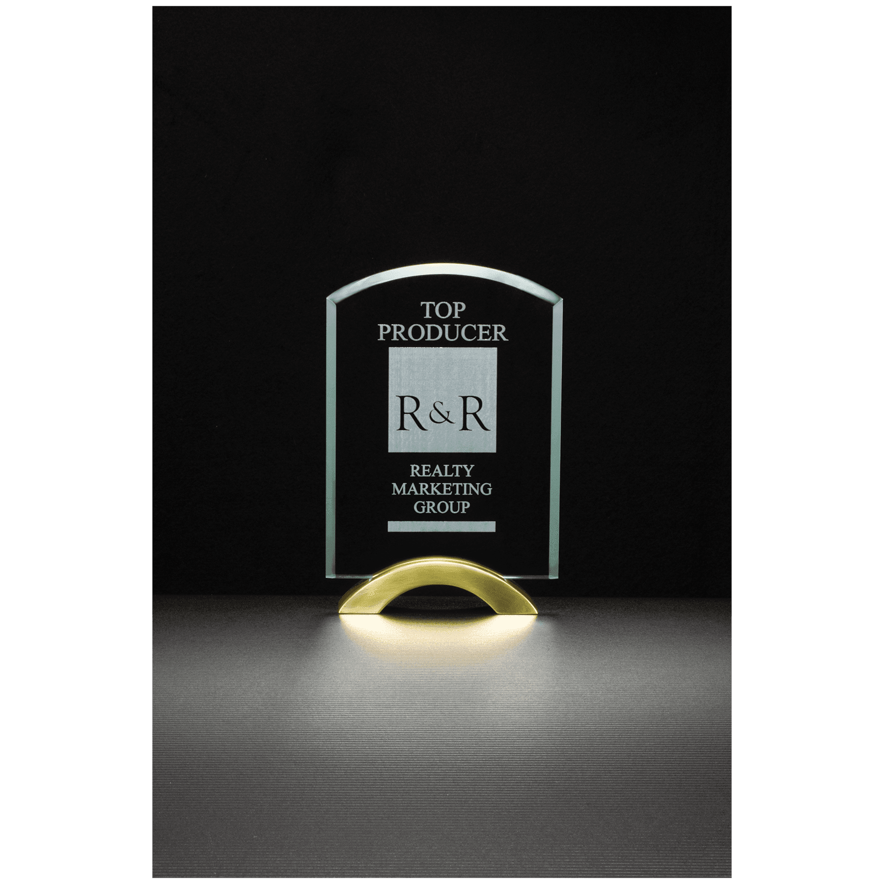 5" x  7 3/4" Arch Series Glass Award with Gold Metal Base