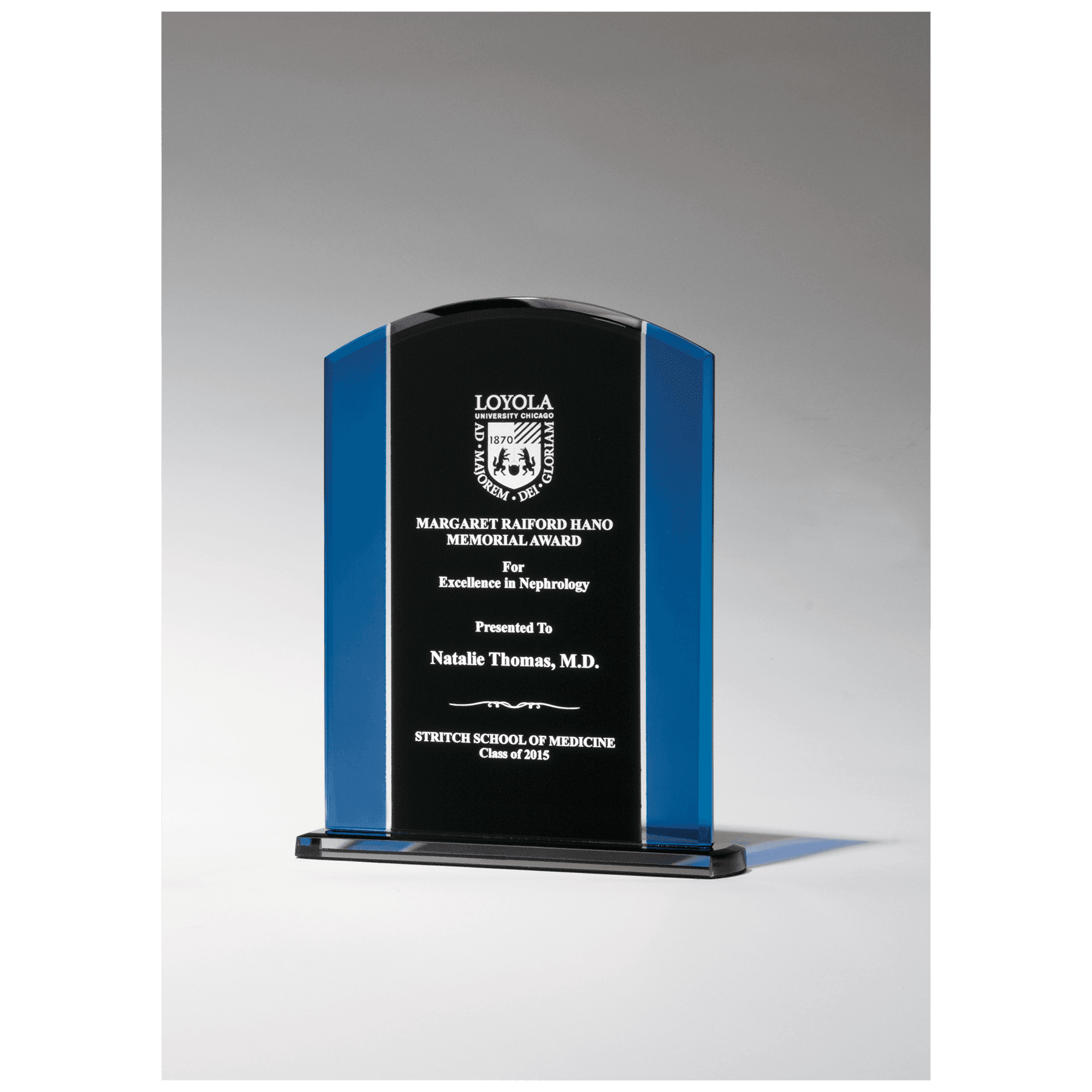 6 1/2" x 8 3/8" Clear Glass with Blue/Black Silkscreened Upright and Black Screened Base with Felt Bottom