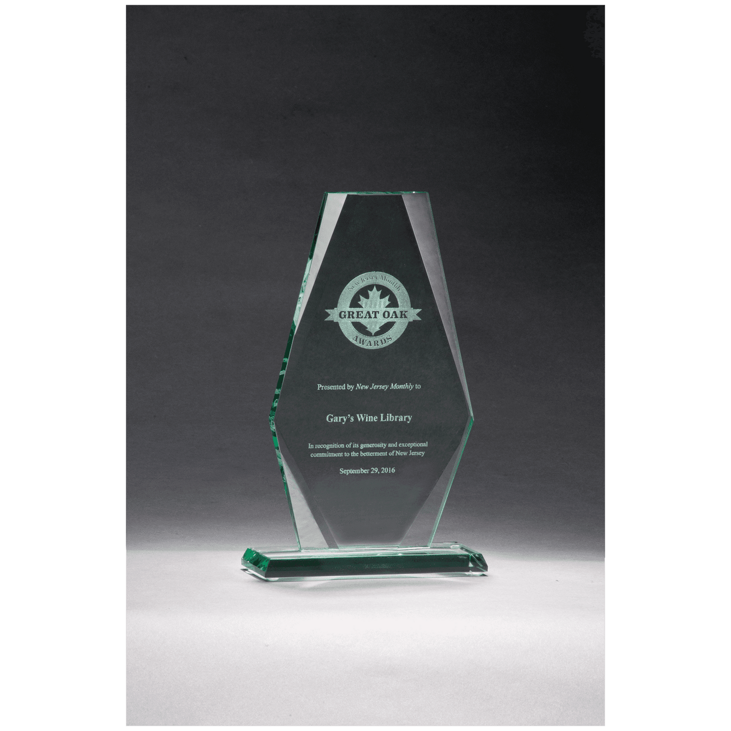 5 1/2" x 9" Premium Series Jade Glass Award