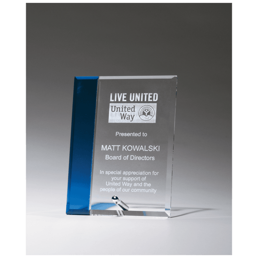 Clear Glass with Sapphire Blue Highlight and Silver 4" x 6" Plated Easel Post